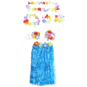 Qtynudy 6 Set Hawaiian Grass Skirt flower Hula Lei Wristband Garland fancy Dress costume - Blue