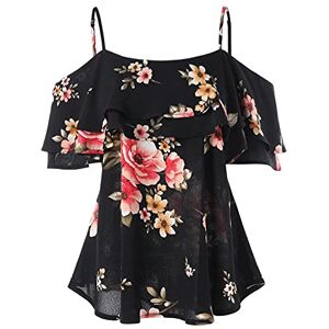 Janly Clearance Sale Women Vest Printed, Plus Size Women's Sunflower Printed Camis Short Sleeve Ruffles Cold Shouder Blouse, Crop Camisole Tunics Tops for Ladies, for Easter St Patrick's Day (5XL, 02-Black)