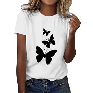 Generic Short Sleeve T Shirts for Women UK Crewneck Butterfly Print Tops Ladies Summer Loose Fit Casual Blouse Dressy Going Out Tunics White