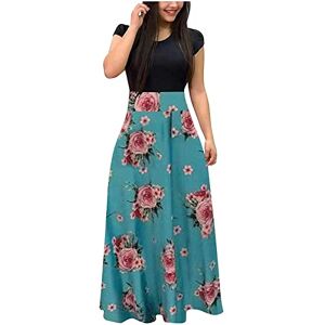 Generic F-859 Lime Green Women Short Sleeve Dresses Rose Flower Graphic Loose Fit Dresses for Women Crew Neck Beach Lounge Hawaiian Shirt Tropical Maxi Long Fall Summer Dresses 2024 BB XL