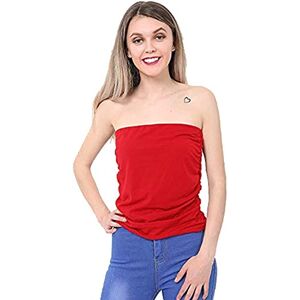 GW CLASSY OUTFIT Women Off Shoulder Plain Ruched Boob Tube Top Sleeveless Summer Vests Shirts UK Size S-XXXL (3XL, Red)