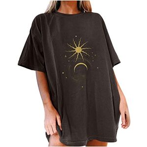 QAZX Unisex Oversized TShirt Short Sleeve Sweatshirt Sun Moon Print Baggy Comfortable Blouses Shirt 90s Y2k Crew Neck Tops Loose Teenager Girls Shirt HipHop Tunic Harajuku Graphic Streetwear,