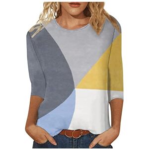 Womens Crew Neck Sweatshirts UK, V Neck T Shirts for Women UK 3/4 Sleeve, Women Tops Casual, Womens T Shirts Long Sleeve, UK Sale Women Fashion Print Loose Shirt Blouse Top Color Block Gray