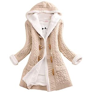 Générique Women Casual Knit Button Long Sleeve Cashmere Thick Warm Cardigan Hooded Coat Coats for Women Fur Dress, beige, 5X-Large