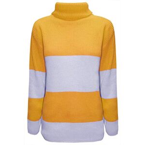 Fashion Star Womens Turtle Polo High Neck Chunky Cable Knit Long Sleeve Sweater Jumper Block Stripes Musturd Plus Size (UK 16/18)
