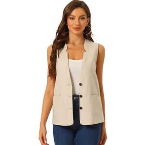 Allegra K Cotton Linen Vest for Women's Casual V Neck Button Down Sleeveless Jacket Beige XL