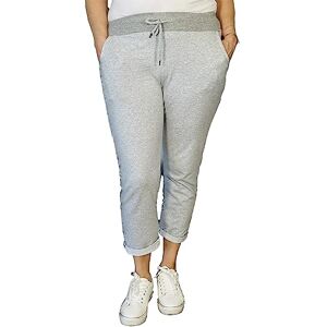 c2pwear Womens Elasticated Waist Turn Up Italian Trousers Side Pocket Drawstring Summer Pants (Light Grey UK 16-18)