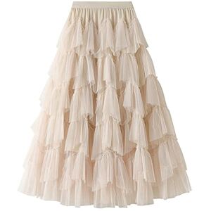 Dirholl Women's A-Line Fairy Elastic Waist Tulle Midi Skirt, Tutu Apricot, One Size