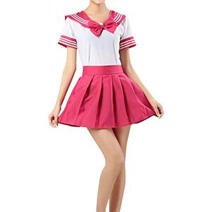 Cicilin Women Girl Sailor Suit Japanese Anime Cosplay Costume Cute Students Uniform Set Performance Clothing Rose Red Bust 33-34“(Asian L)