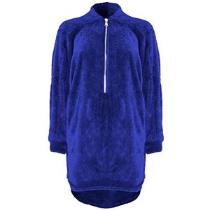 Fashion Star Womens Fluffy Faux Fur Fleece Zip Up Baggy Oversized High Low Jumper Top Fluffy Jumper Navy Plus Size (UK 20/22)