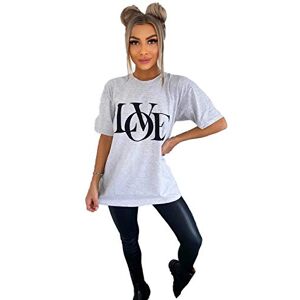 Urban Fashion Women's Love Slogan Short Sleeve Oversized Printed Casual Summer Loose Fit Baggy Fashion Ladies T-Shirt Tee Plus Size Tops UK 8-24 (Grey, 22, Numeric_22)