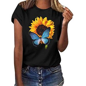 Clodeeu Women Short Sleeve Tops Summer T Shirts Sunflower Print Crewneck Blouse Casual Tunic for Vacation Travel Daily