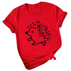 Summer Tops For Women Uk 0307a157202 FunAloe Womens Summer Tops Round Neck T Shirt Women V Neck for Women UK Red Shirt Short Sleeve Shirts Women Blouses Shirts Hedgehog T-Shirt Shirts Women Hedgehog L Mothersday Gifts