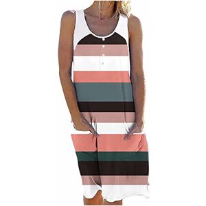 Generic L-515 Burnt Orange Womens Sleeveless Dresses Color Block Loose Fit Dresses for Ladies Boat Neck Beach Brunch Hawaiian Striped Tropical Midi Knee Length Summer Fall Dresses 2024 UY L