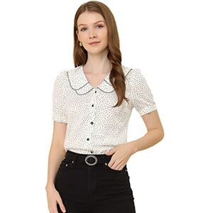 Allegra K Women's Vintage Polka Dots Peter Pan Collar Puff Short Sleeve Shirt Top White M-12