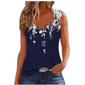 Generic Tops for Women Tank Top Women's Elegant Blouse Tops Sleeveless Casual Summer Short Women Tank Top Women's Crop Tops Printed Halterneck Teenager Girls Tops with Crew Neck, darkblue, S