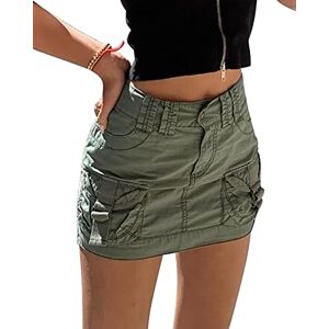 YILEEGOO Womens Y2K Low Waist Button Casual Mini Cargo Skirts with Pockets (Army Green, M)