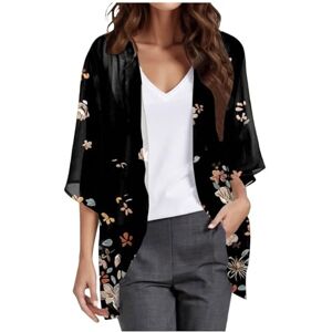 Hd20240506c1 Chiffon Cardigan for Women Open Front Capes Kimono Floral Print Blouses Three Quarters Sleeves Soft Sheer Cover UP Summer Beach Party Holidays Top Plus Size Loose Cardigan