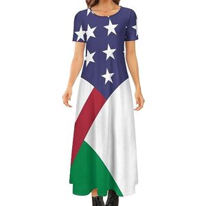 Songting American Italy Flag Women's Summer Casual Short Sleeve Maxi Dress Crew Neck Printed Long Dresses 4XL