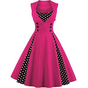 Vintage 1950s Rockabilly Polka Dots Homecoming Dress Women 50s Style Retro Cocktail Midi Dress Sping Summer Wedding Party Birthday Swing Tea Dresses Hot Pink S