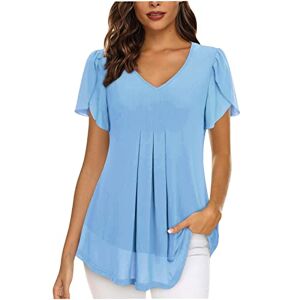 Warehouse Clearance Bargains Sale Uk Womens Clothes Sale Clearance Black Friday & Cyber Monday Deals Prime Sale Women's Tunic Tops Short Petal Sleeve V Neck Pleated Blouse Top Chiffon Double Layers Mesh Shirts Casual Dressy Longline Blouses Shirts for Lad