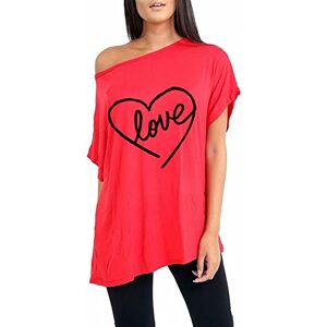 Be Jealous Womens Ladies Heart Love Printed Loose Baggy Oversized Batwing T Shirt Tee Top Love Red Plus Size (UK 20/22)