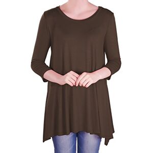 Eyecatch - Reva Womens Round Neck Flared Ladies 3/4 Sleeve Tunic T Shirts Tops Blouse Brown Size 16