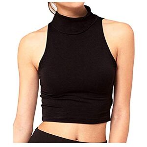 Womens Sleeveless Plain Polo HIGH Neck Crop TOP T-Shirt Turtle Vest 8-14 (UK 6, Black)