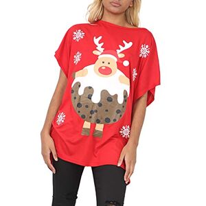 Fashion Star Xmas Womens Baggy Batwing Sleeve T Shirt Top Reindeer Pudding Red Plus Size (UK 16/18)