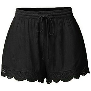 Generic Summer Shorts Women'S Muslin Shorts Women'S Sports Loose Shorts Summer Casual Shorts High Waist Drawstring Elastic Waist Baggy Shorts Lace Edge Cotton Short Trousers Leisure Fabric Trousers, Black,