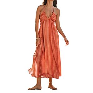 CUPSHE Women's Maxi Summer Dress Halter Neck Ruffle Plunge V Neck Sleeveless Backless A-Line Casual Party Long Dress Blush L