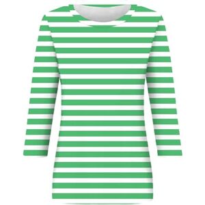 Generic 3/4 Sleeve Tops for Women UK Summer Round Neck Striped Print Blouse Ladies Casual Loose Fit T Shirts Elegant Dressy Tunics Green