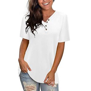 Xpenyo Women Short Sleeve Jumpers Solid Color Summer T-Shirt Long Tunic Casual Blouse V Neck Loose Tops for Ladies White 6-8 UK
