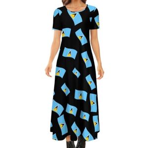 Songting Flag of Saint Lucia Women's Summer Casual Short Sleeve Maxi Dress Crew Neck Printed Long Dresses S
