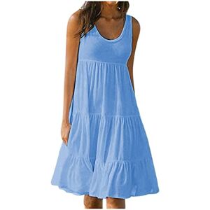 Tank Dresses for Women UK Sale Summer Casual Sleeveless Pleated Dress Crew Neck Tunic Midi Dresses Loose Fit Beach Sundresses Blue