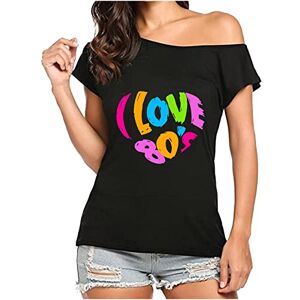 Funaloe Winter Sale Halloween Christmas Summer Fall Tops Clearance Women's Letter Printed Graphic Tees Ladies Summer Tops Cold Shoulder Tops for Women Off The Shoulder Tops T Shirts UK Funny Fashion Causal Blouse Short Sleeve Tops 0335 Diagonal Neck I Lov