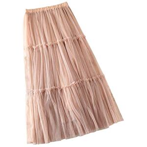 Janly Clearance Sale Skirt for Women, Women Spring Summer Elastic High Waist Long Mesh Skirt Womens Gauze Skirt, for Holiday Summer (Pink-XL