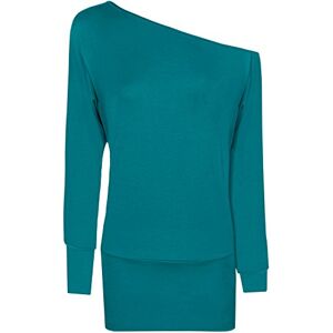 WearAll Ladies Off Shoulder Batwing Long Sleeves Plain T-Shirt Womens Tunic Top - Teal - 18-20