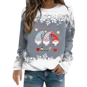 Girls Crop Hoodies clearance warehouse Christmas Tops for Women UK Funny Cartoon Print Winter Warm Jumper Loose Cozy Long Sleeved Crew Neck Sweatshirt womens clothing (Grey-C, S)