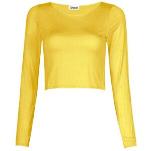 GirlzWalk Women Crop Basic Long Sleeve Plain Round Neck Top Yellow