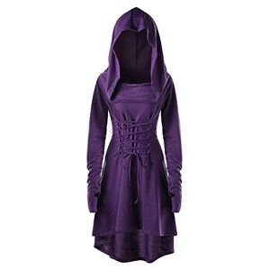 Celucke Womens Gothic Dresses, Vintage Halloween Christmas Costumes Lace Up Hooded Pullover High Low Bandage Dress Cloak Purple