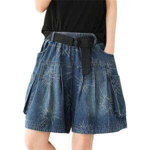 Generic Women Summer Loose Denim Shorts Vintage Distressed Multiple Pockets Jeans