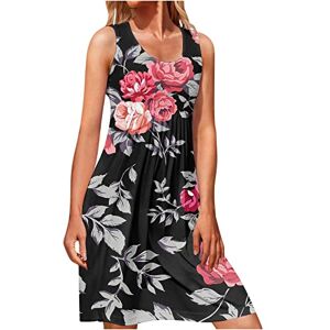 Generic Z-345 Gray Women Sleeveless Dresses Rose Floral Graphic Loose Fit Dresses for Women Crewneck Beach Brunch Hawaiian Tropical Midi Knee Length Summer Fall Dresses 2024 0K XXL