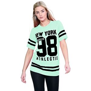 Uk janisramone Womens Ladies New Baseball Newyork 98 Brooklyn Stripe Print Oversized Baggy T Shirt Top Mint