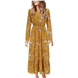 Women Dresses Sale Clearance Ladies Elegant Crewneck Floral Printed Slim Long Sleeves Ankle-length Dress for Special Occasions Wedding Guest Party Cocktail Dress Summer Casual Dresses UK Size