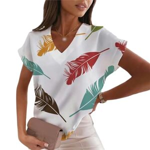 XYMJT T Shirts For Women Women's T-shirts V Neck Summer Short Sleep Tops Feather Graphics Ladies Clothes Oversized Female Fashion Streetwear-6-5-xs