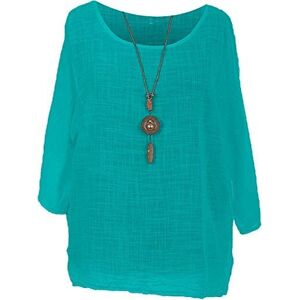 Storm Island Ladies Italian Lagenlook Tunic Cotton Top Women Round Neck Necklace Quirky Shirt (Teal, One Size 10-18 UK)