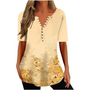 Haolei Today Deals Womens Tunic Tops UK,Long Length Ladies Tunic Tops for Leggings Button Down Shirt Floral Print Summer Tops Casual Short Sleeve Blouses Henley V Neck T Shirts Size 8-16