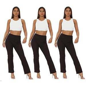 Ladies (Pack of 3) Stretch Bootleg Trousers Ribbed Women Bootcut Elasticated Waist Pants Work WEAR Pull ON Bottoms Plus Sizes 8-26 Brown