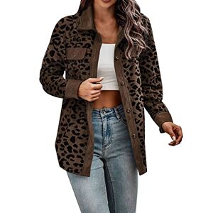 Dantazz Womens Button Down Shirts Long Sleeves Oversized Leopard Print Corduroy Shirts Long Sleeves Jackets Coats with Pockets Denim Jackets for Women Fashion (Brown-2, XXL)